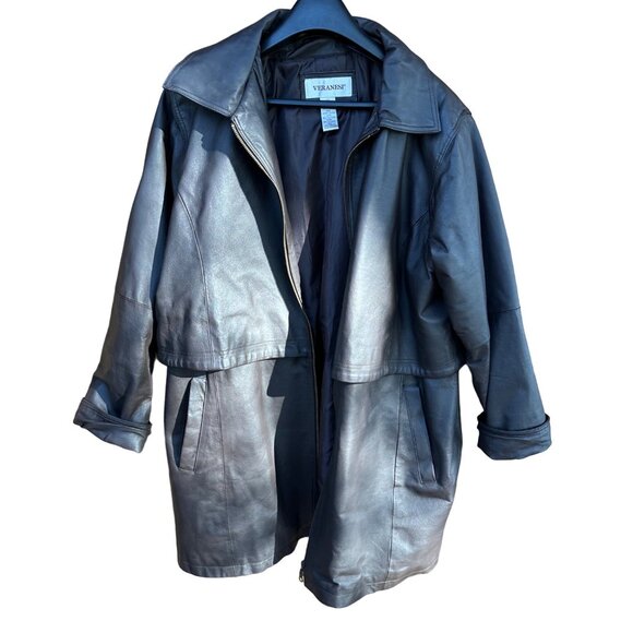 Vintage Veranesi Chocolate Brown 100% Leather Jacket Women's Mid- Length Coat Si - Picture 4 of 15